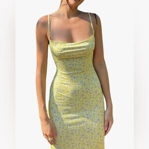 Floral Yellow Open Back Dress (small)